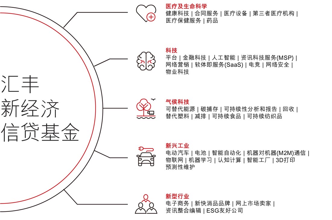 汇丰新经济信贷基金所支援的产业 汇丰新经济信贷基金所支援的产业